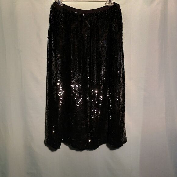 Black Sequin Midi Skirt – Sparkly Party Skirt – Elastic Waist – Size 10 - Picture 4 of 4